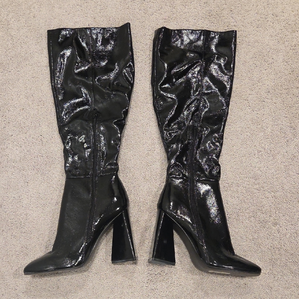 ASOS Shiny Black Heeled Boots